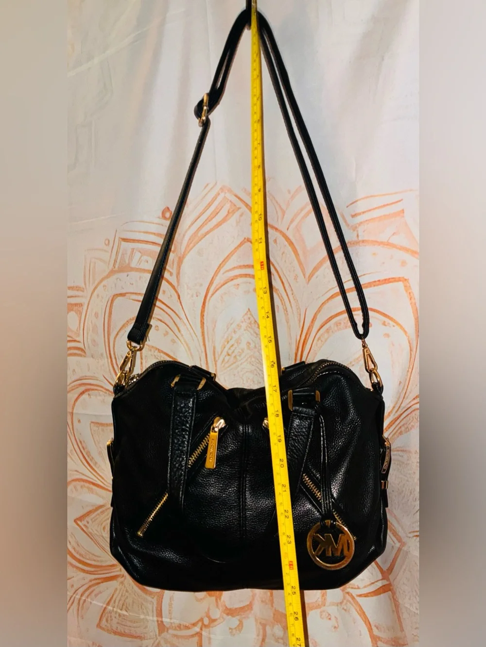 Michael Kors Black Leather Satchel/Crossover with Gold-Tone Accents